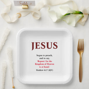 Jesus Began To Preach. Matthew 4:17 Square Paper Plate