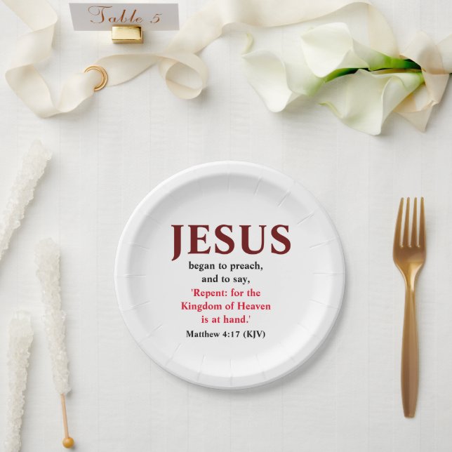 Jesus Began To Preach. Matthew 4:17 Tiny Paper Plate (Wedding)