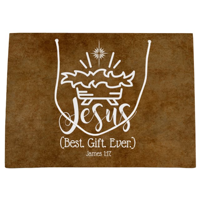 JESUS BEST GIFT EVER Christmas Scripture Bronze Large Gift Bag (Front)