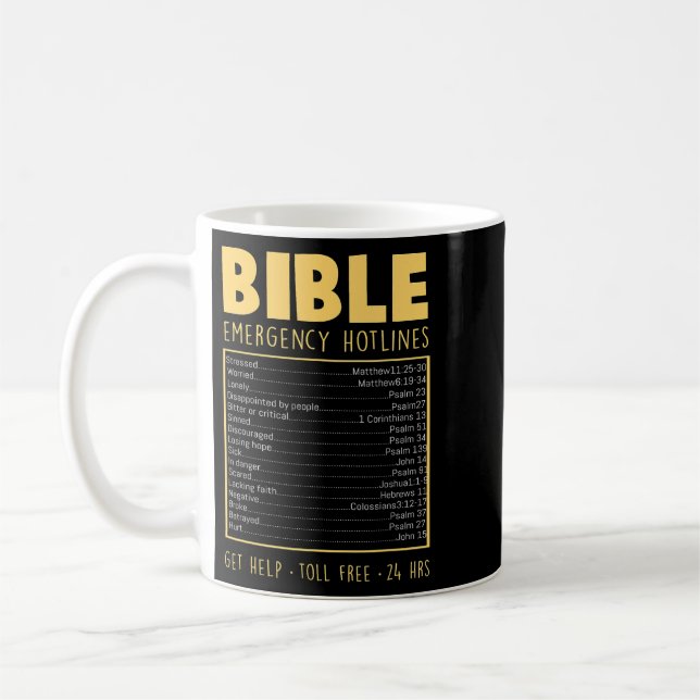 Jesus Bible Emergency Numbers Funny Hotline Christ Coffee Mug (Left)