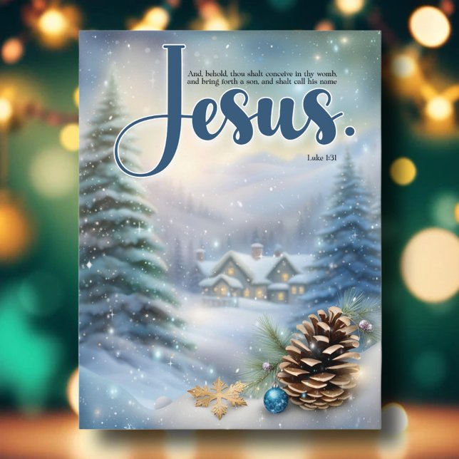 Jesus Bible Verse Rustic Woodland Pines Christmas Holiday Postcard (Creator Uploaded)