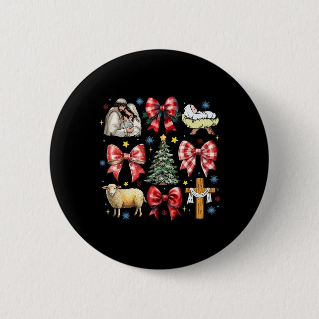 Jesus Birth Christmas Coquette Bow Nativity Scene  6 Cm Round Badge (Front)