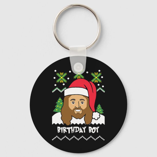 Jesus Birthday Boy Ugly Christmas Style  Key Ring (Front)