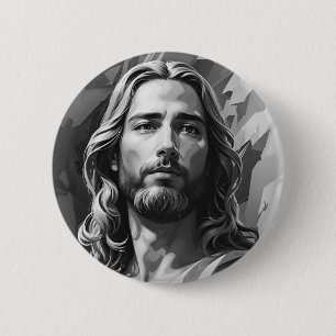 Jesus Black and White Button