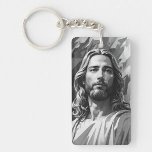 Jesus Black and White Keychain