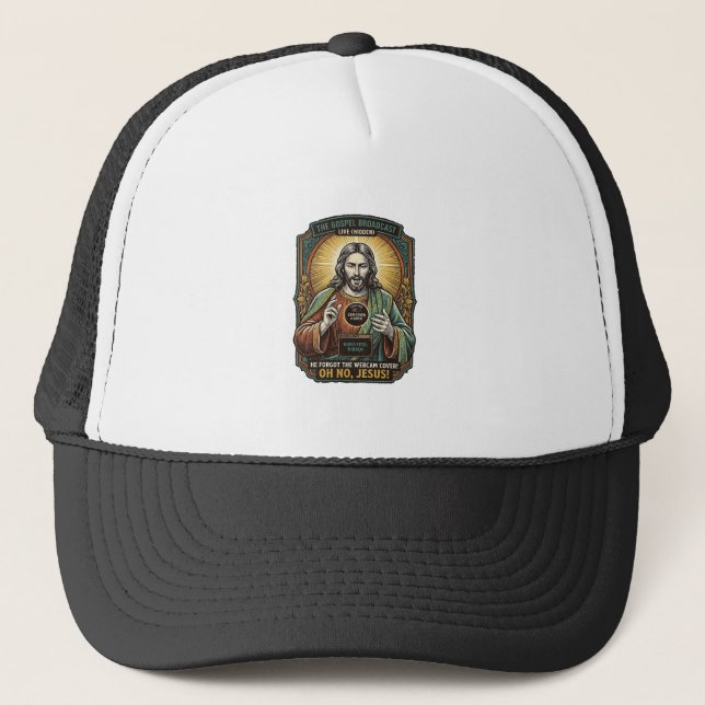 Jesus Black Screen Forgotten Webcam Cover Virtual  Trucker Hat (Front)