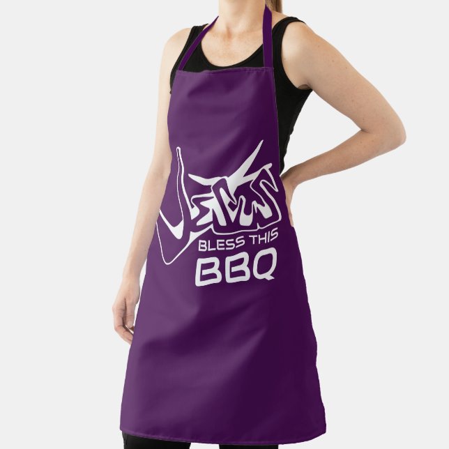 Jesus Bless This BBQ Eggplant Purple Apron (Insitu)