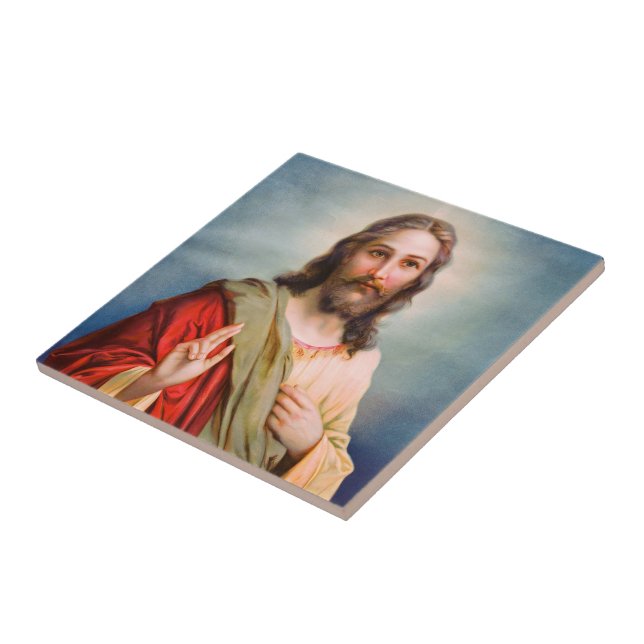 Jesus Blessing Divine Mercy Catholic Home Decor Tile (Side)