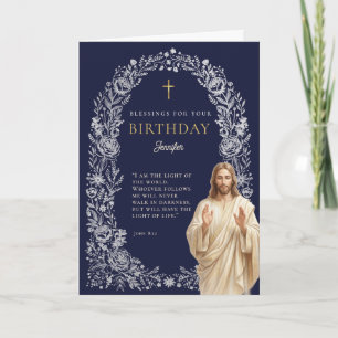 Jesus Blessings Navy Blue Birthday Card