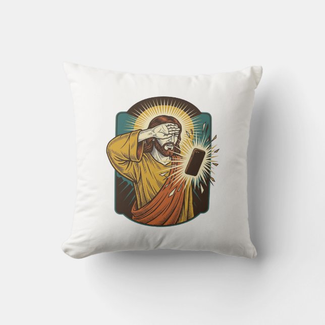 Jesus Blinding Max Phone Brightness Midnight Scrol Cushion (Front)