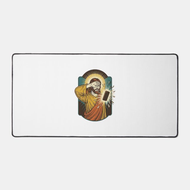 Jesus Blinding Max Phone Brightness Midnight Scrol Desk Mat (Front)