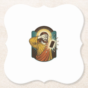 Jesus Blinding Max Phone Brightness Midnight Scrol Paper Coaster