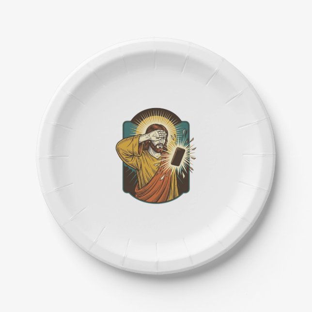 Jesus Blinding Max Phone Brightness Midnight Scrol Paper Plate (Front)