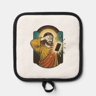 Jesus Blinding Max Phone Brightness Midnight Scrol Pot Holder