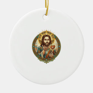 Jesus Blowing Kiss Red Heart Like Button Humor_1 Ceramic Tree Decoration