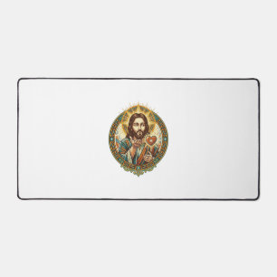 Jesus Blowing Kiss Red Heart Like Button Humor_1 Desk Mat