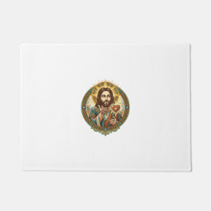Jesus Blowing Kiss Red Heart Like Button Humor_1 Doormat