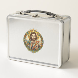 Jesus Blowing Kiss Red Heart Like Button Humor_1 Metal Lunch Box