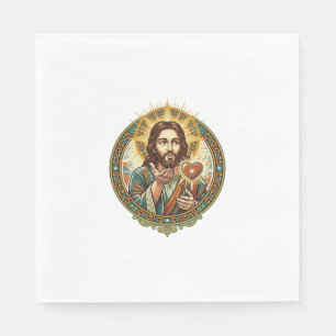 Jesus Blowing Kiss Red Heart Like Button Humor_1 Napkin