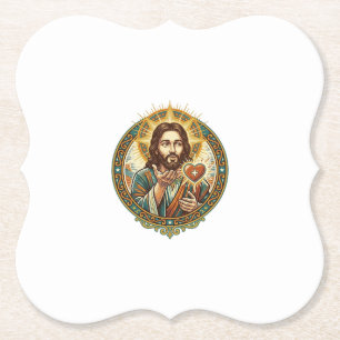 Jesus Blowing Kiss Red Heart Like Button Humor_1 Paper Coaster