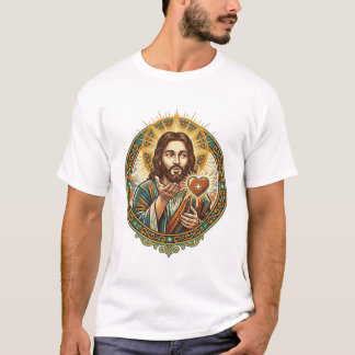 Jesus Blowing Kiss Red Heart Like Button Humor_1 T-Shirt