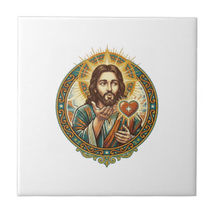 Jesus Blowing Kiss Red Heart Like Button Humor_1 Tile