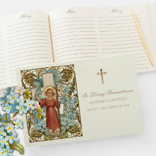 Jesus Blue Floral Memorial Jesus Funeral Guest Book