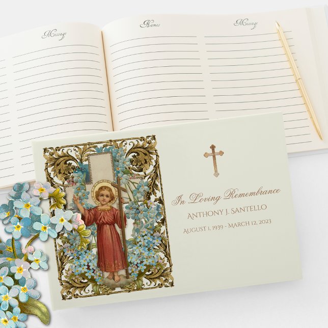 Jesus Blue Floral  Memorial Jesus Funeral  Guest Book (Creator Uploaded)