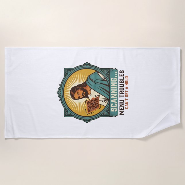 Jesus Blurry QR Code Wont Scan Menu Tech Humor_1 Beach Towel (Front)