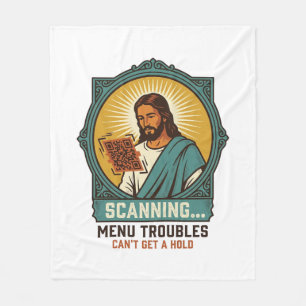 Jesus Blurry QR Code Wont Scan Menu Tech Humor_1 Fleece Blanket