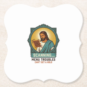 Jesus Blurry QR Code Wont Scan Menu Tech Humor_1 Paper Coaster