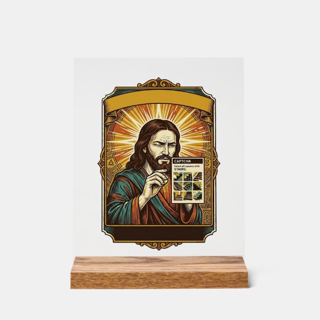 Jesus Blurry Stairs Captcha Test Tech Security Hum Acrylic Sign (Front)