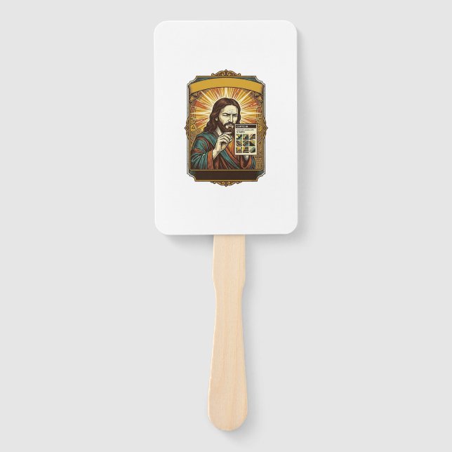 Jesus Blurry Stairs Captcha Test Tech Security Hum Hand Fan (Front)