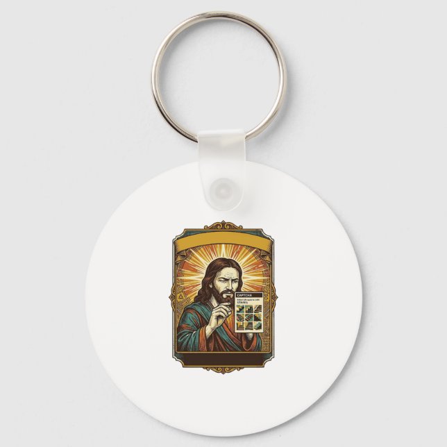 Jesus Blurry Stairs Captcha Test Tech Security Hum Key Ring (Front)
