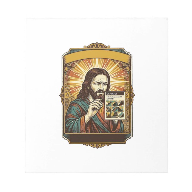 Jesus Blurry Stairs Captcha Test Tech Security Hum Notepad (Front)