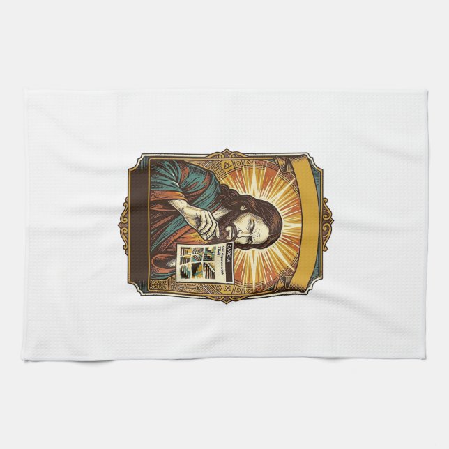Jesus Blurry Stairs Captcha Test Tech Security Hum Tea Towel (Horizontal)