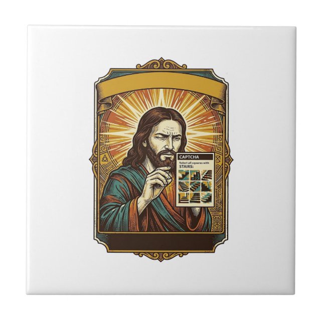 Jesus Blurry Stairs Captcha Test Tech Security Hum Tile (Front)