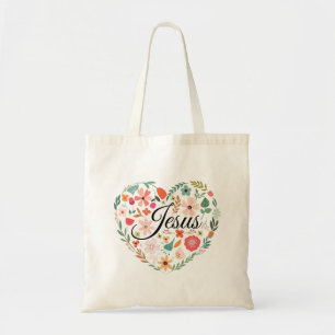 Jesus Boho Christian Heart Motif Inspirational Tote Bag