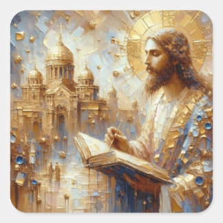 Jesus Book Of Life - Jesus Series Art Collection Square Sticker