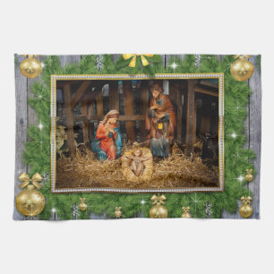 Jesus born manger tea towel