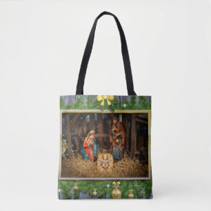 Jesus born manger tote bag
