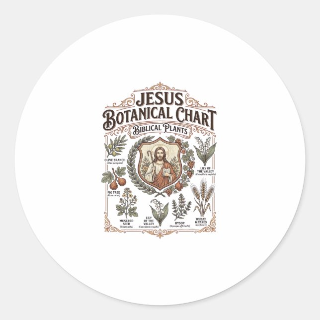 Jesus Botanical Chart Biblical Plants Jesus Botani Classic Round Sticker (Front)