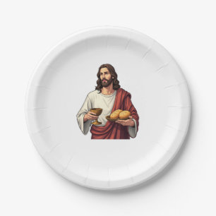 Jesus Bread Wine Vintage Engraving Tee 2 Paper Plate
