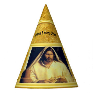 Jesus breaking bread matthew 14-13 Gold texture Party Hat