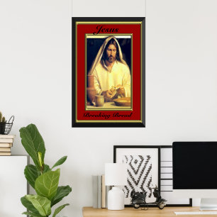 Jesus Breaking Bread Red Frame Poster