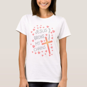 Jesus Broke My Chains Peach Cross with Hearts T-Shirt