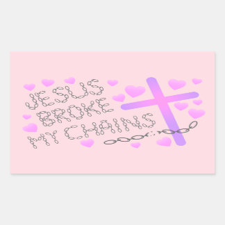 Jesus Broke My Chains Pink Cross Rectangular Sticker
