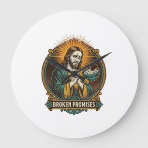 Jesus Broken Chip Stuck In Dip Bowl Party Humor_1 Large Clock