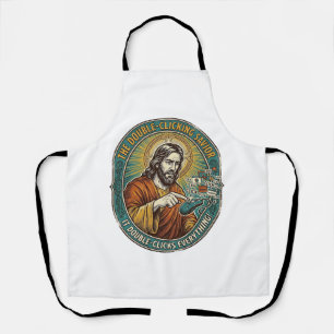 Jesus Broken Double Clicking Mouse IT Office Tech Apron