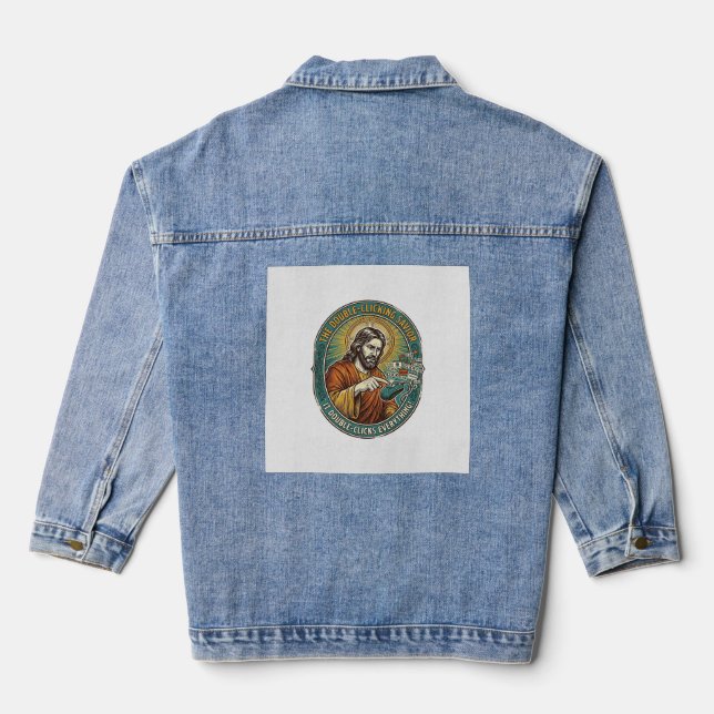 Jesus Broken Double Clicking Mouse IT Office Tech  Denim Jacket (Back)